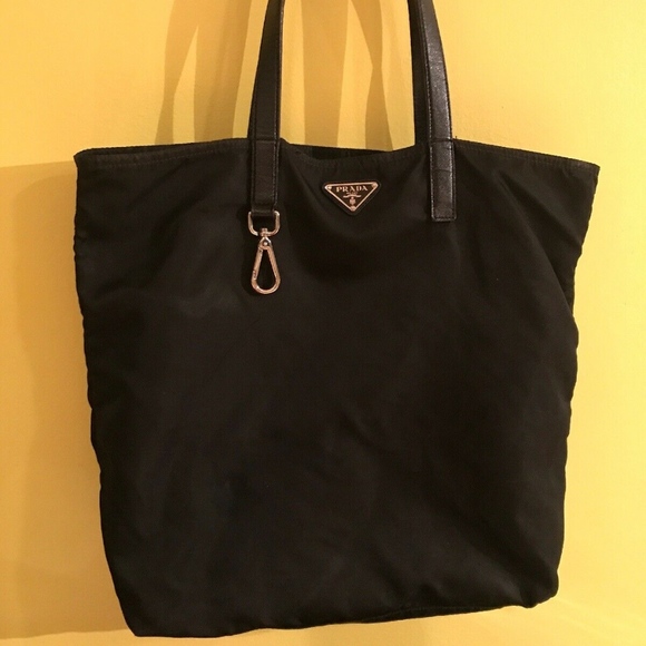 Prada Handbags - Prada Large Black Tessuto Nylon Saffiano Tote Bag